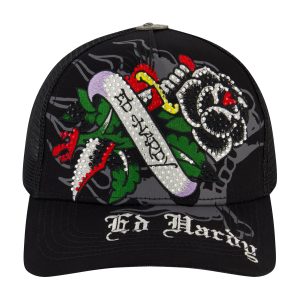 Black Rose Rhinestone Trucker Hat